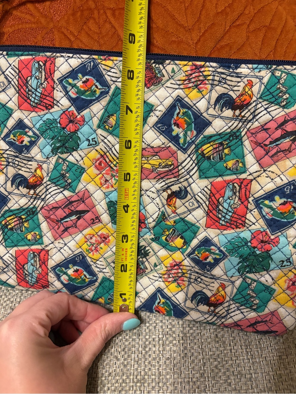 Vera Bradley Quilted Wristlet in a Colorful Travel Print of stamps - Picture 7 of 9